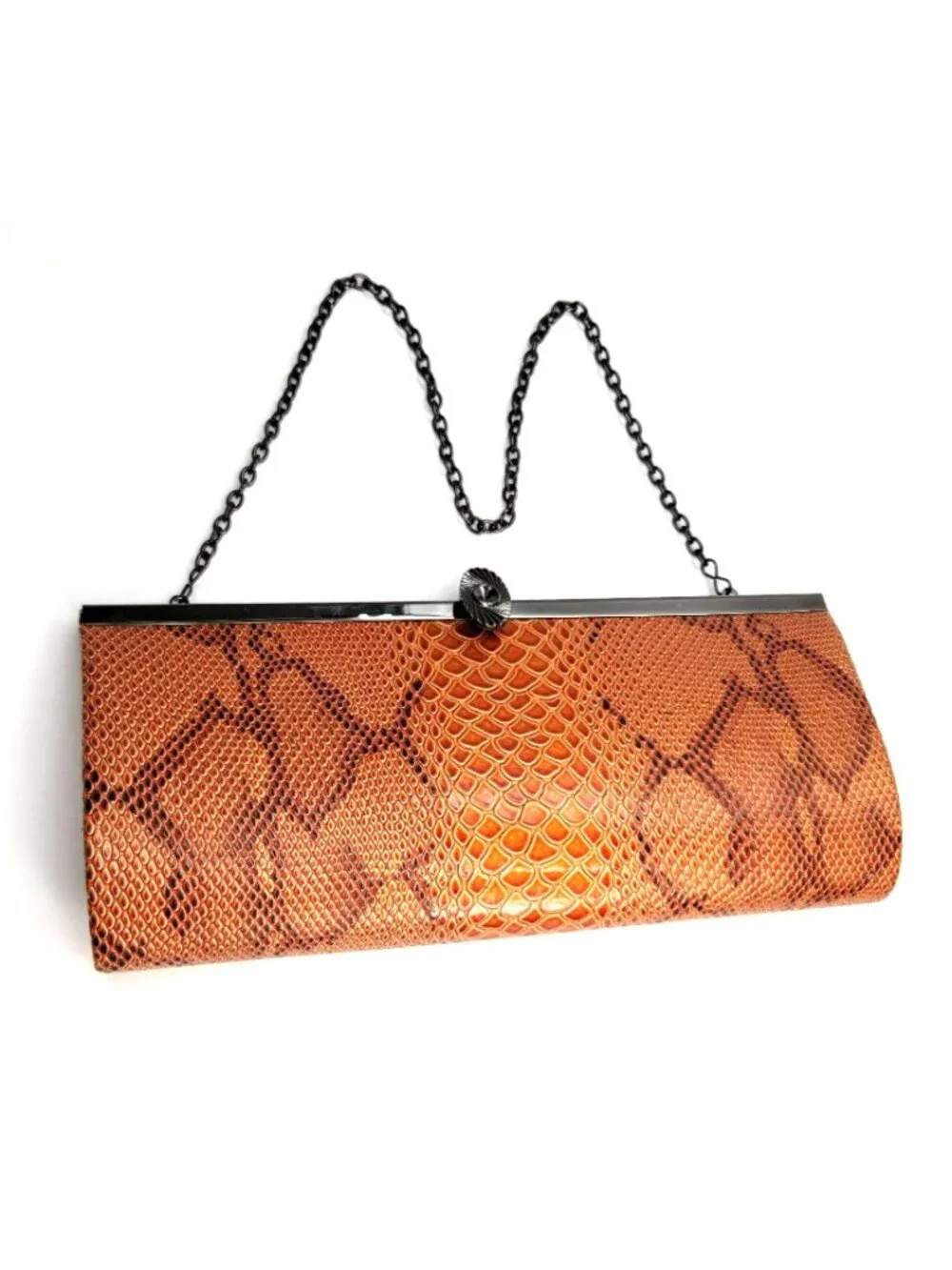 Vintage Lapis Handbag Purse Faux Snakeskin Brown Shoulder Bag Clutch VR609